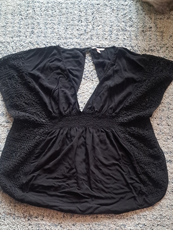 Victoria's Secret Dresses & Skirts - Victoria's Secret Black Crochet Side Mini Dress Or Swim Cover Up Low Cut V Neck